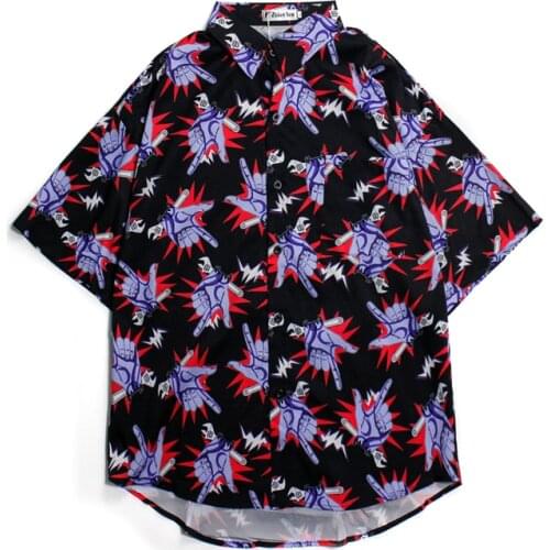 Summer Shirt Women Streetwear Loose Short Sleeve Blouse Cartoon Gesture Pattern Print Harajuku Man Shirt Oversize Shirt Female