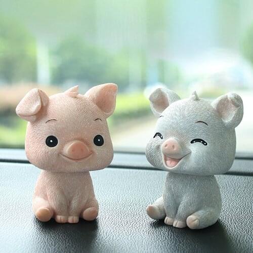 Cute Shaking Head Pig Doll Car Ornaments Auto Interior Dashboard Toys Home Decor Bobblehead Pig Figures Kids Gift Accessories