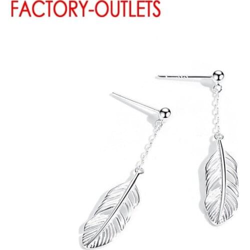 Genuine 925 Sterling Silver Feather Pattern Drop Earrings For Women Fashion Holiday Jewelry Gift For Girls Wedding Party