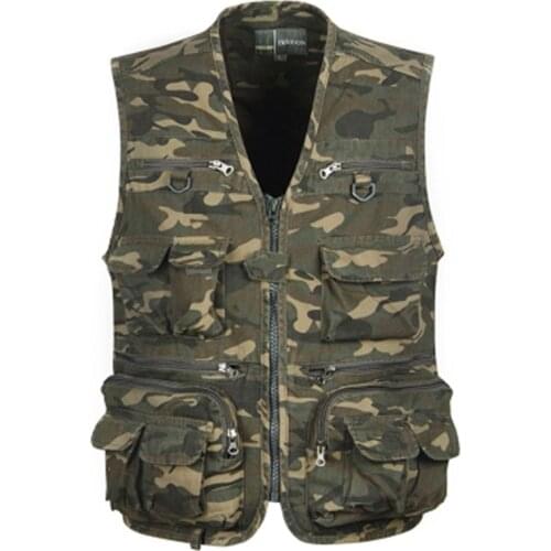 Zozowang Multi Pocket Camouflage Vest Men Casual Travel Waistcoat Cotton Fish Sleeveless Jacket Camo Caza Vest Straight Clothes