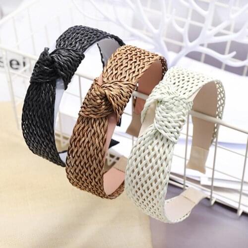 Fashion Vintage Handmade Rattan Hairbands Women Solid Color Knotting Woven Hair Hoop Headband Accessories Seaside Beach Travel