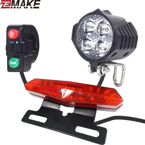 ZEMAKE Electric Bike Front and Ebike Rear Light Set Input 12V 24V 36V 48V 60V Built-in Speaker E-Bike Headlight And Tail Light