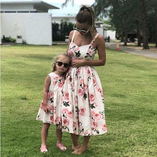 Sleeveless Floral Print Dress for Mommy and Me Girls Mom Dresses Family Look Women Matching Mother and Daughter Clothes
