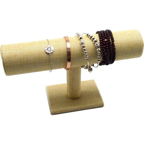 1PCS Yellow Fabric Jewelry Display Stand Bracelet Chain Watch T-Bar Rack Holder Jewelry Organizer Hard Display Stand