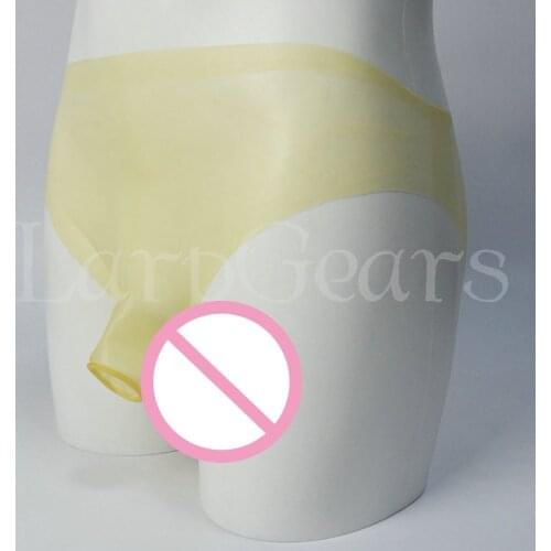 Transparent rubber latex briefs with half penis sheath Rubber underwear with condom pants