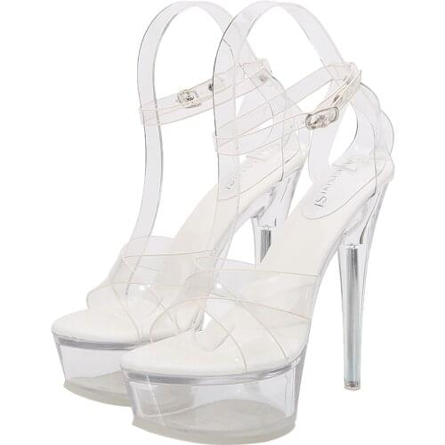 Transparent crystal Womon Sandals 14cm thin Pumps Glue nail Stiletto Platform Shoes Woman Catwalk Shows sandalias Plus:34-42 43