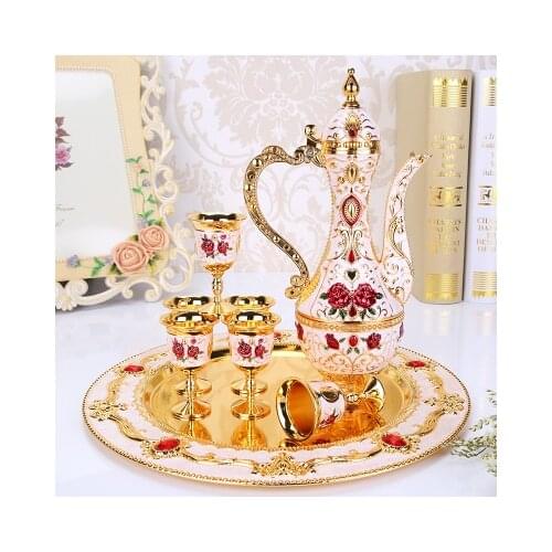Russian Mascot Silver Beige Golden White and Red Roses glass white pot metal wine glass set furnishings Home Decoration