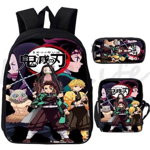 Demon Slayer backpack Anime Kimetsuno Yaiba bag Girls Boys School Bags 3 Pcs Set Student Rucksack Pen Bag Kids Knapsack Mochila
