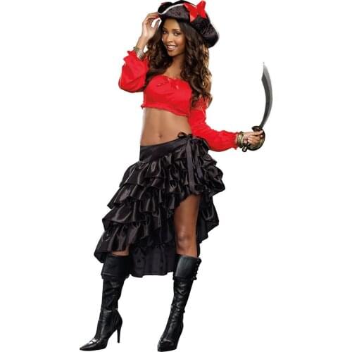 Sexy Deluxe Gothic Satin Pirate Skirt Women Steampunk Ruffled Mermaid Burlesque Corset Skirt