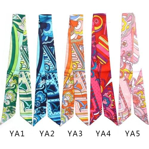 Chic 5*100cm Small Narrow Long Scarf for Women Thin Printing Tie Belt Scarfs Women Neckerchief Waistband Ribbon Bag 5 Color