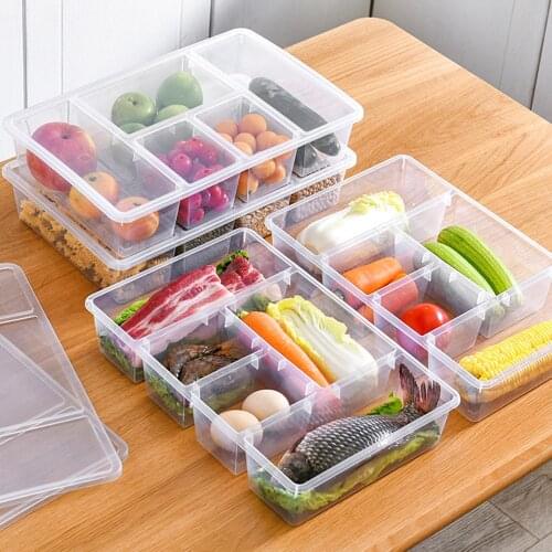 Stackable Refrigerator Compartment Organizer with Lid Transparent Fridge Storage Bin Containers for Kitchen Fruit Pantry Freezer