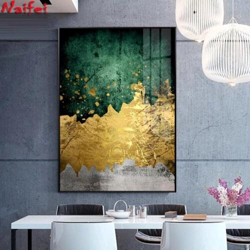 Modern Wall Art Golden 5D Diy Diamond Painting Abstract Emerald Gold Foil Art Poster Diamond Mosaic Wall Picture For Home Decor