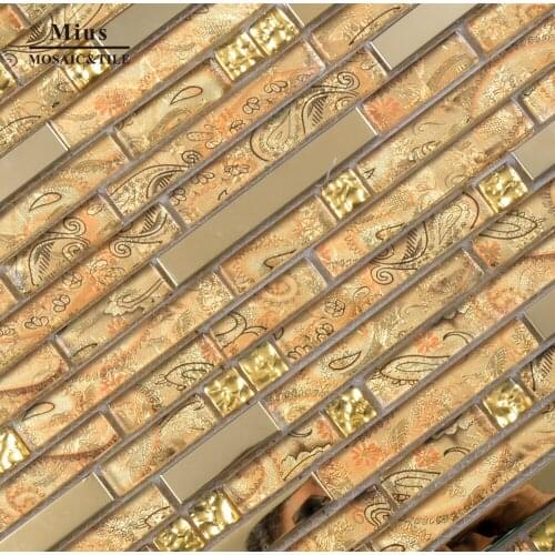 Strip glass tile mix metal mosaic mirror glass mosaic