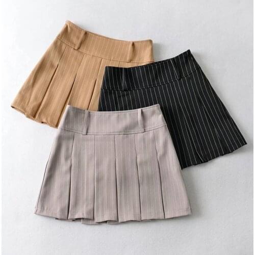 TVVOVVIN Fashion High Waist Striped Pleated Skirt Summer New British Fresh Sweet Female A-line Mini Skirt QZ3X