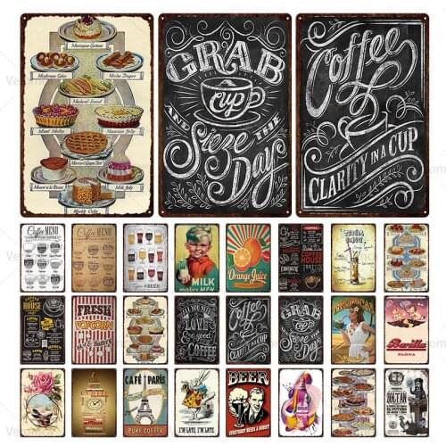 Beer Coffee Vintage Tin Metal Sign Beer Wall Sticker Decorative Plaques Retro Pub Bar Cafe Kitchen Decor Plate Personality Decor