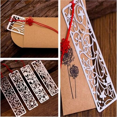 Metal Bookmarks Classical Hollow Art Book Mark with Red Knotting Strap bookmarks for books suit for all people
