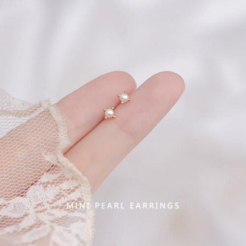 Fashion Korean Genuine 925 Sterling Silver Mini Baroque Pearl Stud Earrings for Women Teen Girls Daily Life Jewelry Gift