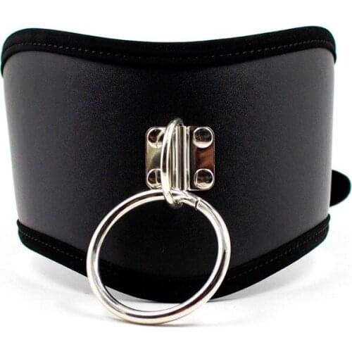 Lady Black PU Leather Collars Chastity Neck Collar Fetish Choker Bondage Restraint Sex Toys Erotic Posture Collar