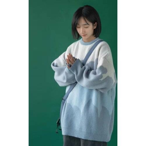 New Autumn Winter Over Size Lazy Wind Color Matching Striped Sweater Womens New Long Sleeve Knit Pullover Tops