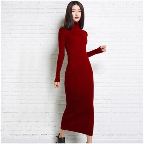 New autumn and winter sexy long dress soft feminine with long collar cashmere sweater female turtleneck knitted pullovers