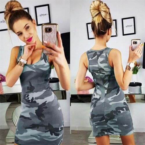 2021 New Fashion Camouflage Print S Code Sexy Camouflage Print Slim Sleeveless Dress O-Neck Summer Mini Polyester Dresses