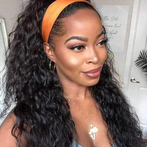 100% Human Hair Grip Headband Scarf Wig Water Wave Human Hair Wigs No plucking wigs for Women No Glue No Sew In
