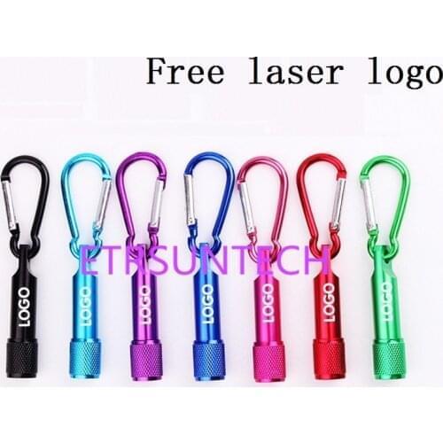 200pcs/lot Mini 1 LED Flashlight Carabiner Torch Clip Keychain Camping Lamp Hiking Hook Key Chain Flash light Free laser logo