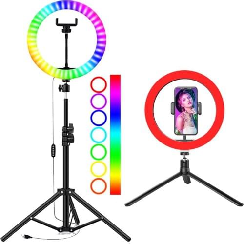 26cm RGB LED Ring Light With Tripod Selfie Phone Holder Colorful Photography Lighting for Studio Vlogging YouTube Video Live