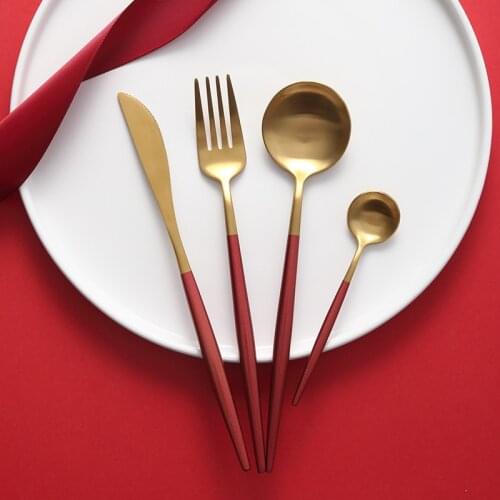304 Stainless Steel Western Silverware cutlery Set Noble Fork Knife Dessert Dinnerware Kitchen Food Tableware Red Gold New