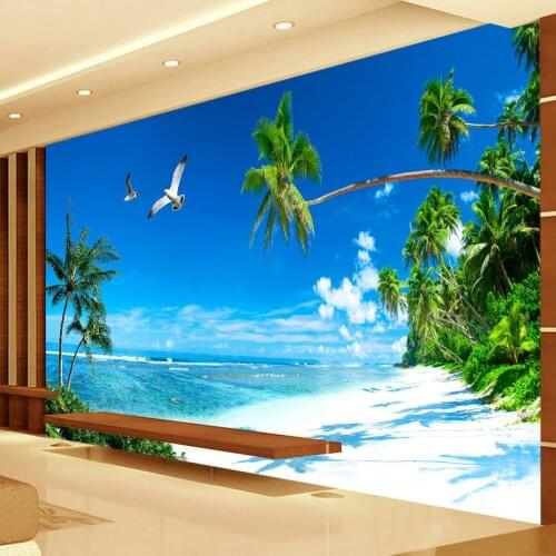 Custom 3D Mural Wallpaper Bedroom Sofa TV Background Wall Papers Home Decor Beach Coconut Grove Modern Wall Painting Wallpaper