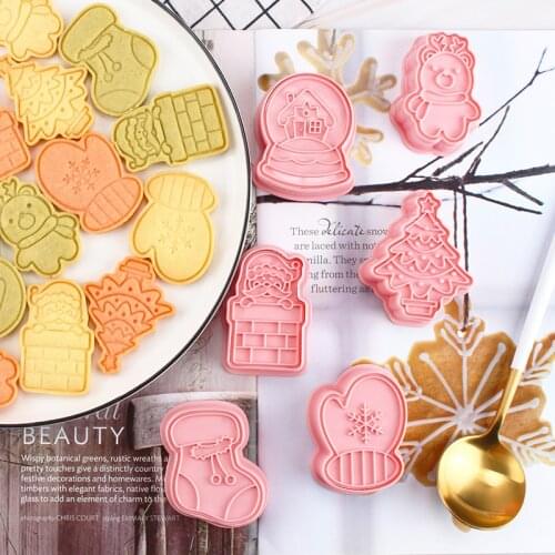 6Pcs/set Cookie Cutters Fondant Cutter Christmas Cartoon Shape Cookie Molds DIY Christmas Tree Decorating Baking Cooking Tools