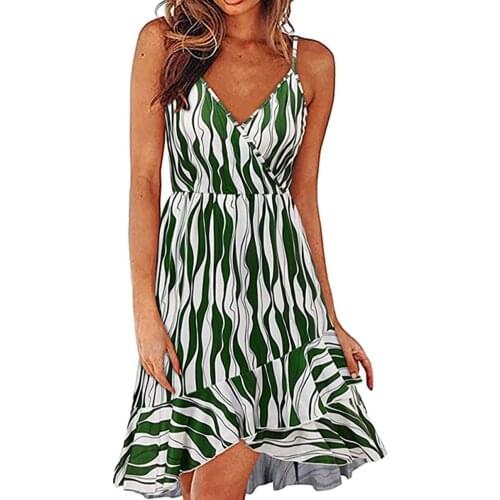 80%HOTDress V Neck Ruffle 4 Colors Ladies Floral Printing A-line Dress for Dating
