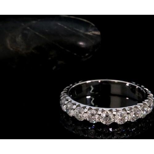 AEAW Solid 14K White Gold Round Cut Moissanite Enternity Full Diamond Band 3mm 0.1ct 2.0ctw DF Color For Women