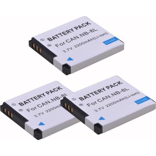 3Pcs 2200mAh NB-8L NB8L 8L Li-ion Battery for Canon PowerShot A3300 A3200 A3100 A3000 A2200 A1200 IS Camera Battery