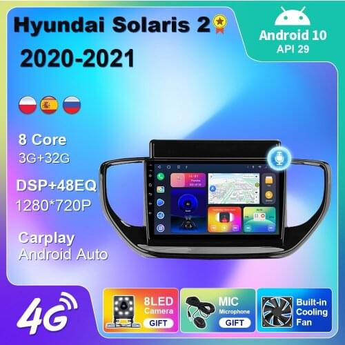 2 Din For Hyundai Solaris 2 2020-2021 Android 10 Car Radio GPS Navigation 4G WIFI Android Auto DSP Carplay DVD Multimedia Player