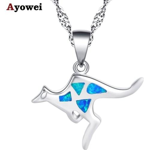 Ayowei Simple design Kangaroo silver plated stamped blue opal suit necklace pendant to send his girlfriend the best gift OP852A