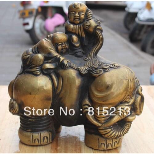 Bi00288 11" Chinese Bronze Lucky Animal Tongzi Kid Ruyi Clean Elephant Heffalump Statue