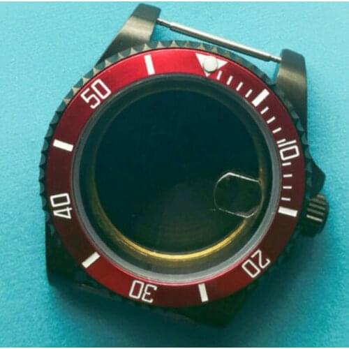 40mm PVD Coated Watch Case Sapphire Glass Red Insert Bezel Fit NH35A MIYOTA 8215 MOVEMENT