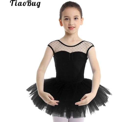 TiaoBug Kids Girls Professional Ballet Dance Dress Sleeveless Stretch Mesh Splice U-Shaped Back Gymnastics Leotard Tutu Dress