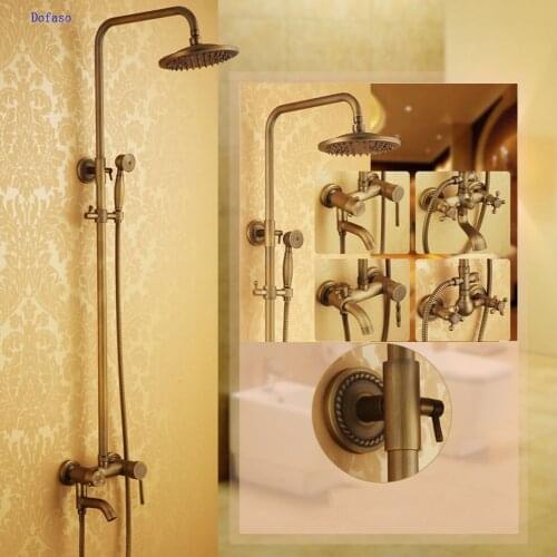 Dofaso luxury beautiful Antique brass bathtub shower faucets set bathroom vintage shower set brass big water shower