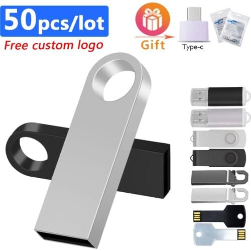 Freee logo USB 2.0 Flash Drive Fashion High Speed 4GB 8GB 16GB 32GB 64GB Metal Waterproof Memory Stick Pen Drive Bulk 50pcs