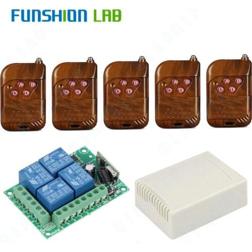 FUNSHION 433 Mhz RF Transmitter Remote Control + Wireless 433Mhz DC 12V 4 CH Remote Control Switch RF Relay Receiver Module DIY