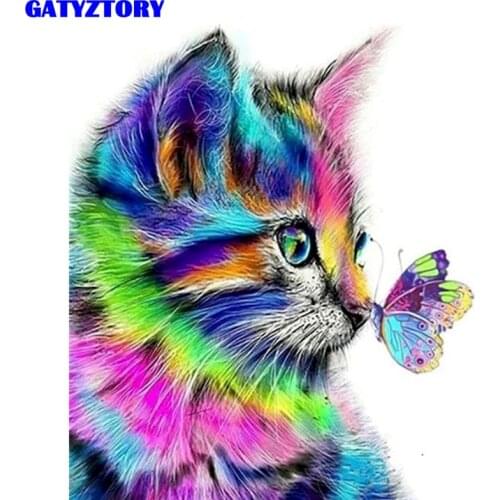 GATYZTORY 60x75cm drawing by number Animal Cat Modern Drawing Coloring By Numbers HandPainted For Artwork Gift