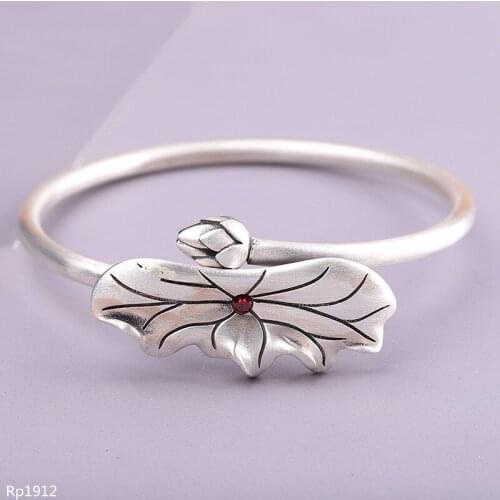 KJJEAXCMY Boutique jewelry Distressed S925 Sterling Silver Jewelry Womens Elbow Lotus Lotus Leaf Bangle