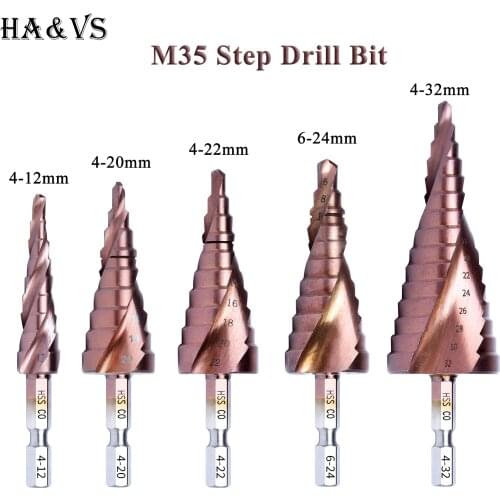 M35 5% Cobalt HSS Step Drill Bit HSS CO HSSCO High-Speed Steel Cone Hex Shank Metal Drill Bits Tool Set Hole Cutter For Stainles