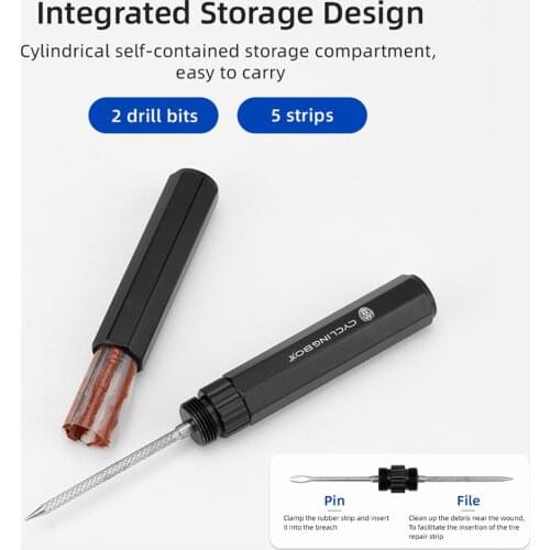 Bicycle Emergency Tire Repair Kit Double Drill Head Non-slip Handle Bike Tire Repair Strip Tubeless Portable Tyre Tool Set