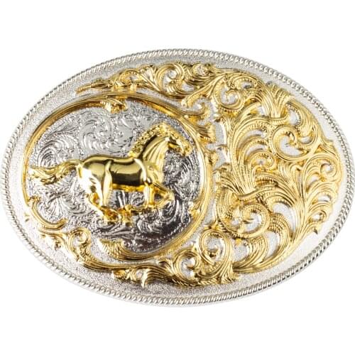 Golden Horse Pattern Cowboy Belt Buckle Double Color Belt Accessories Process