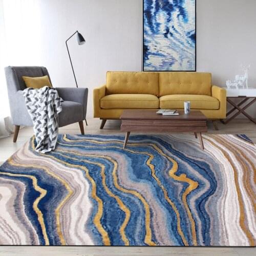 Blue Gold Stone Pattern Floor Carpet Modern Living Room Office Desk Rug American Nordic Abstract Art Non-slip Kitchen Door Mat