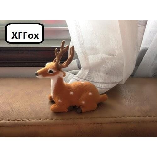 Small simulation deer model plastic&furs sika deer doll home decoration gift about 13x11cm xf2278