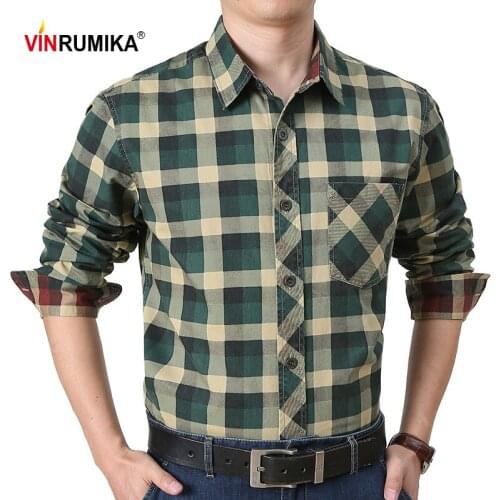 New 2021 Middle Aged Mens Business Casual Green Grid Shirt Male Spring Autumn Red Plaid 100% Pure Cotton Long Sleeve Shirts